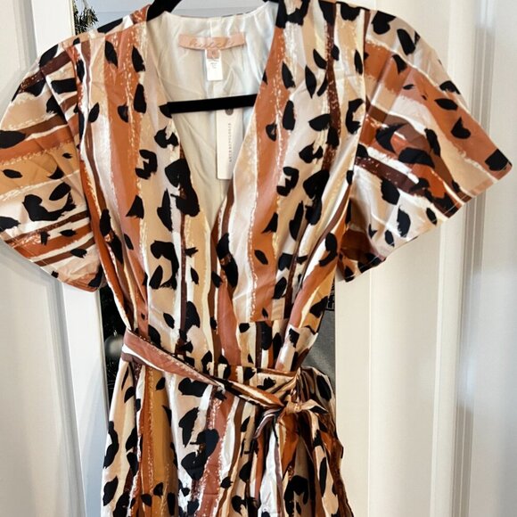 37 NEW $160 Anthropologie HUTCH Blaise Wrap Mini Dress Sz XS Brown Motif - Picture 3 of 6